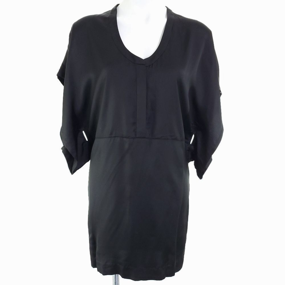 Club Monaco V Neck Satin Dolman Sleeve Mini Dress Black sz 2